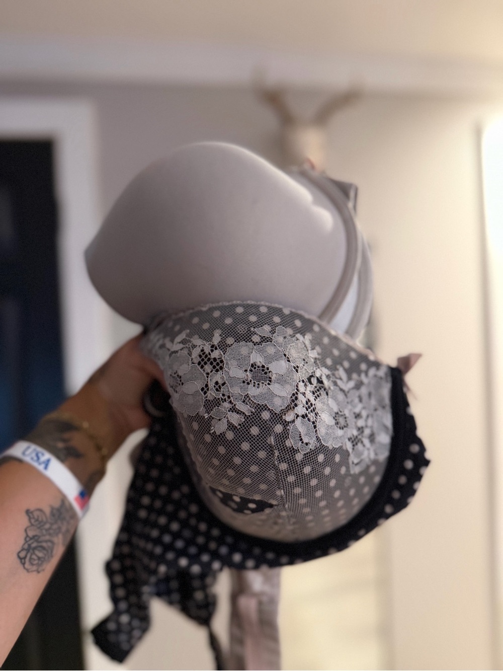 36DDD Body by Victoria Secret Lace-Accent and  Polka Dot Bra in Black and White